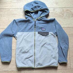 Patagonia Kids Two-Tone Gray and Slate Blue Hooded Fleece Jacket